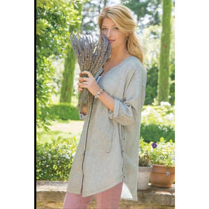 Soft Surroundings Women's Size Large Lucerne Linen Double Zip Button Side Top